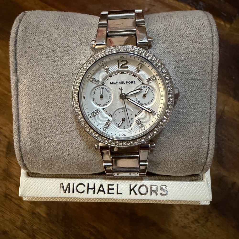 Michael Kors Silver Watch with Crystal Accents